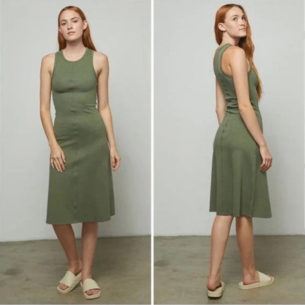 New Lunya Restore fitted dress humble green heather size XS